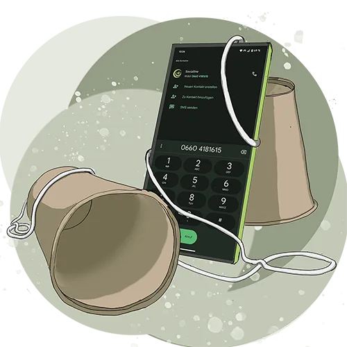 Kontakt Socialline - Bechertelefon mit Smartphone